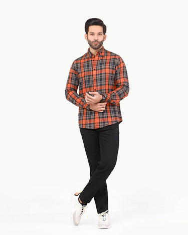 Men's Grey & Orange Casual Shirt - FMTS22-31741