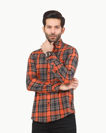 Men's Grey & Orange Casual Shirt - FMTS22-31741