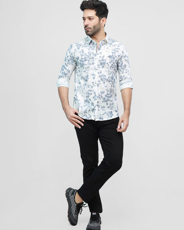 Men's White & Blue Casual Shirt - FMTS21-31516