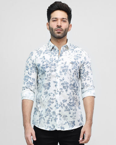 Men's White & Blue Casual Shirt - FMTS21-31516