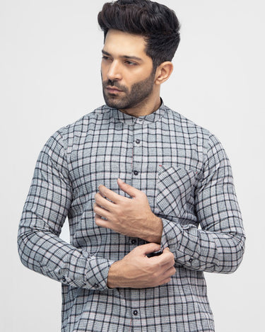 Men's Grey & Black Casual Shirt - FMTS21-31506