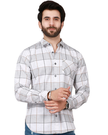 Men's White Brown Casual Shirt - FMTS19-31180