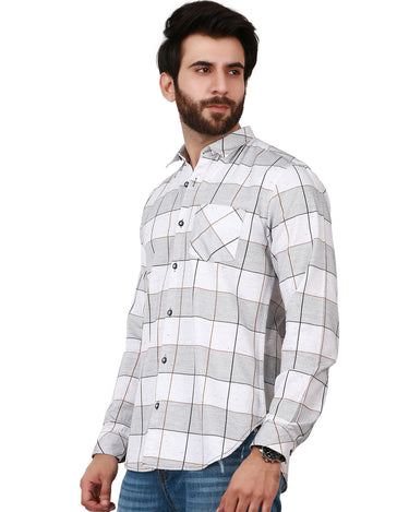 Men's White Brown Casual Shirt - FMTS19-31180