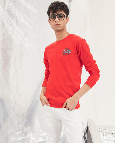 Men's Red Crew Neck Graphic Tee - FMTTF20C-005