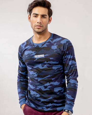 Men's Blue Camo Crew Neck Graphic Tee - FMTTF20C-001