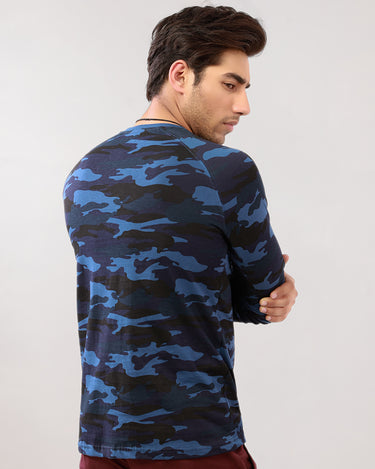 Men's Blue Camo Crew Neck Graphic Tee - FMTTF20C-001