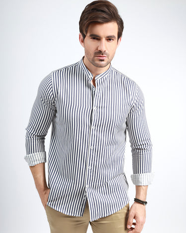 Men's Blue & White Casual Shirt - FMTS21-31459