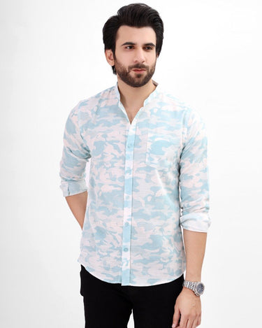 Men's White & Blue Casual Shirt - FMTS21-31481