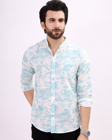 Men's White & Blue Casual Shirt - FMTS21-31481