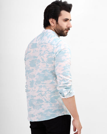 Men's White & Blue Casual Shirt - FMTS21-31481