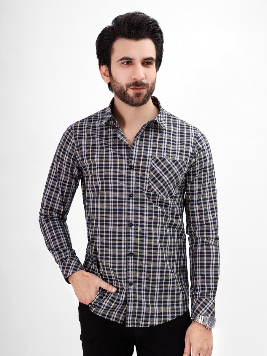 Men's Blue Grey Casual Shirt - FMTS21-31485