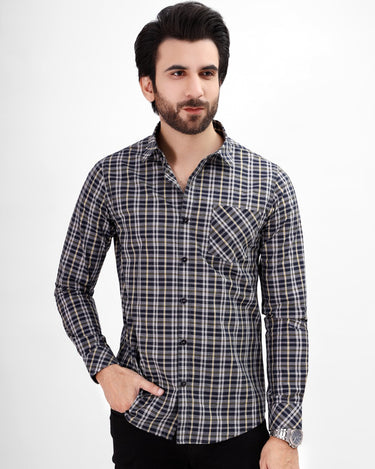 Men's Blue Grey Casual Shirt - FMTS21-31485