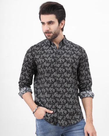 Men's Black & Grey Casual Shirt - FMTS21-31487