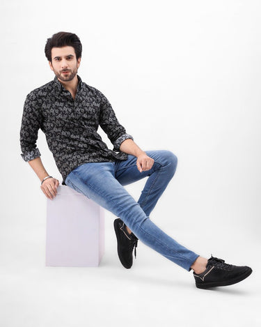 Men's Black & Grey Casual Shirt - FMTS21-31487