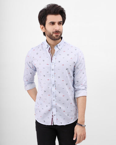 Men's Blue White Casual Shirt - FMTS21-31498