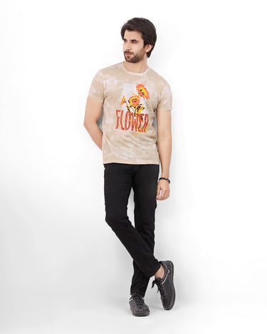 Men's White Beige Printed Tee - FMTPT21-015