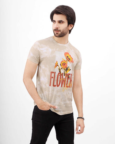 Men's White Beige Printed Tee - FMTPT21-015