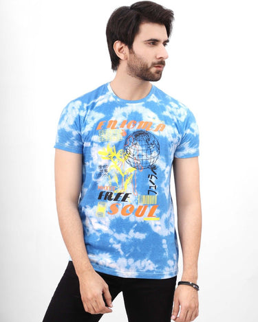 Men's White Blue Printed Tee - FMTPT21-016