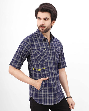 Men's Blue Grey Casual Shirt - FMTS22-31478