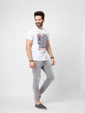 Men's White Crew Neck Graphic Tee - FMTGT21-024