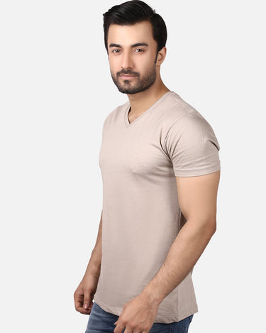 Men's Beige Basic T-Shirt - FMTBT19-026