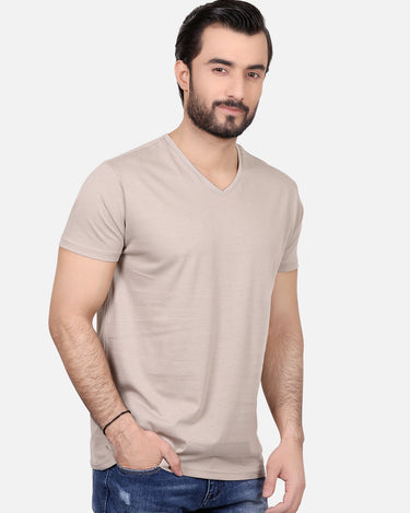 Men's Beige Basic T-Shirt - FMTBT19-046