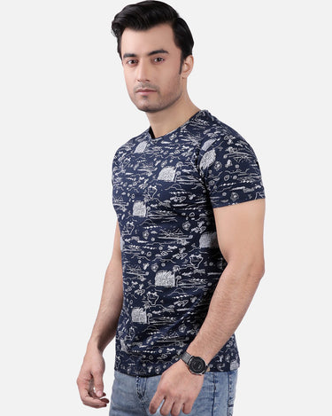 Men's Navy Blue Graphic Tee - FMTGT18-047