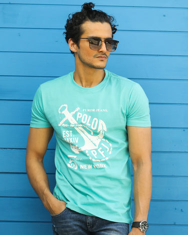 Men's Sea Green Graphic Tee - FMTGT17-030