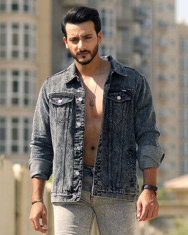 Men's Dark Grey Denim Jacket - FMTJD18-005
