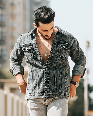 Men's Dark Grey Denim Jacket - FMTJD18-005