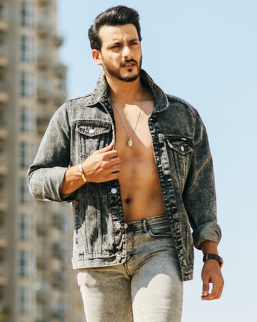 Men's Dark Grey Denim Jacket - FMTJD18-005