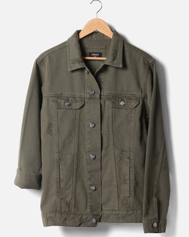 Men's Olive Denim Jacket - FMTJD18-008
