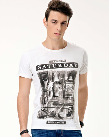 Men's Cream Graphic Tee - 17155 Furor Casual T-Shirt HS