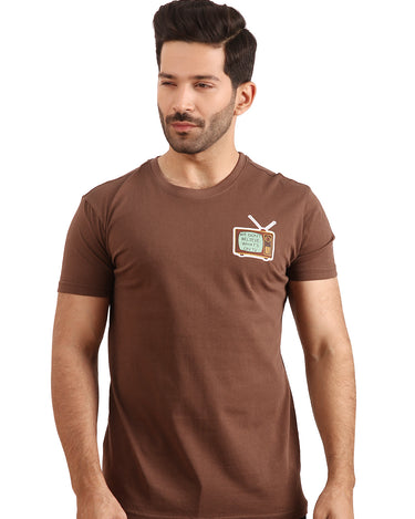 Men's Brown Crew Neck Graphic Tee - FMTGT20-002