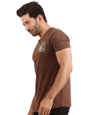 Men's Brown Crew Neck Graphic Tee - FMTGT20-002