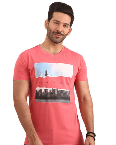 Men's Rose Pink Crew Neck Graphic Tee - FMTGT20-001