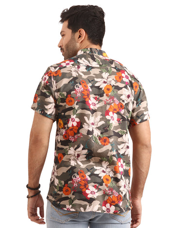 Men's Olive Multi Casual Shirt - FMTS20-31357