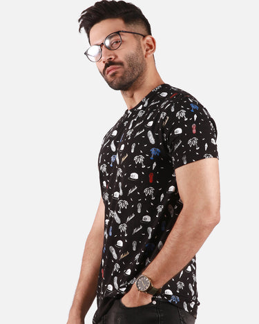 Men's Black Printed Tee - FMTPT19-011