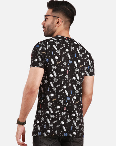 Men's Black Printed Tee - FMTPT19-011