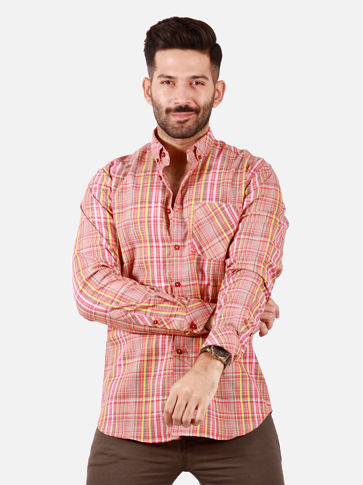 Men's Red Multi Casual Shirt - FMTS20-31381