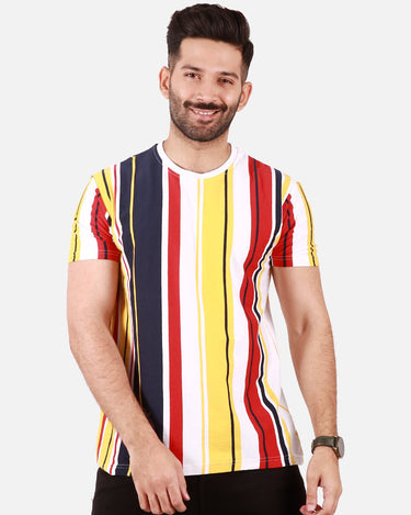 Men's Yellow, Red & Navy Crew Neck Classic Tee - FMTCT20-002