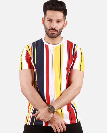 Men's Yellow, Red & Navy Crew Neck Classic Tee - FMTCT20-002