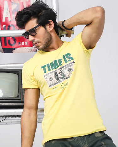 Men's Yellow Crew Neck Graphic Tee - FMTGT20-019