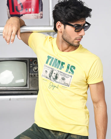 Men's Yellow Crew Neck Graphic Tee - FMTGT20-019