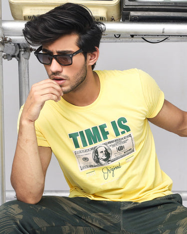 Men's Yellow Crew Neck Graphic Tee - FMTGT20-019