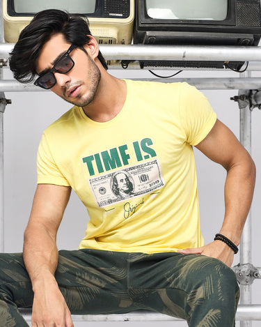 Men's Yellow Crew Neck Graphic Tee - FMTGT20-019