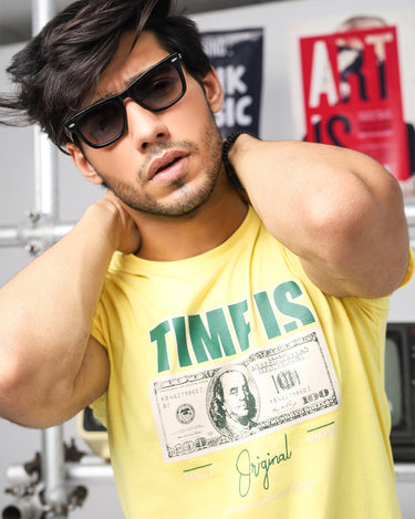 Men's Yellow Crew Neck Graphic Tee - FMTGT20-019