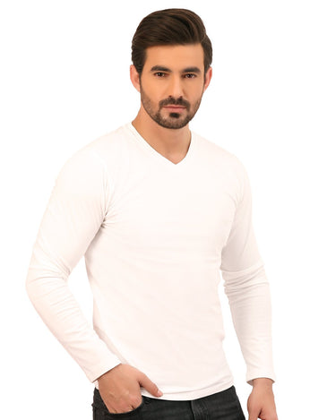 Men's White V-Neck Basic Tee - FMTBF20-008