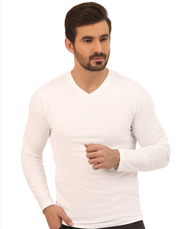 Men's White V-Neck Basic Tee - FMTBF20-008