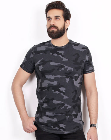 Men's Charcoal Grey Printed Tee - FMTPT18-002